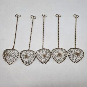 Set Of 5 Vintage Brass Wire Heart Shaped Colander Spoons Strainers 9"